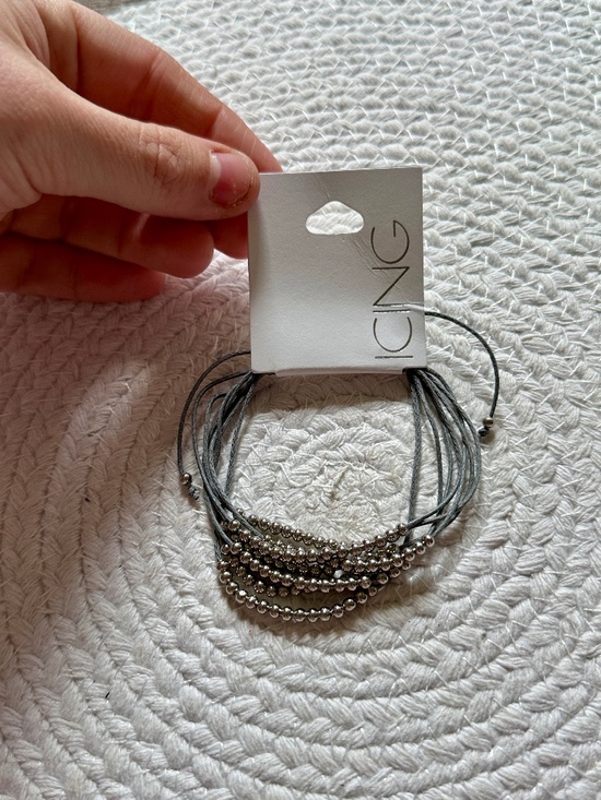 Icing Jewelry - Icing Gray Cord Multi Strand Bracelet Silver Bead Adjustable Slider Boho Stack